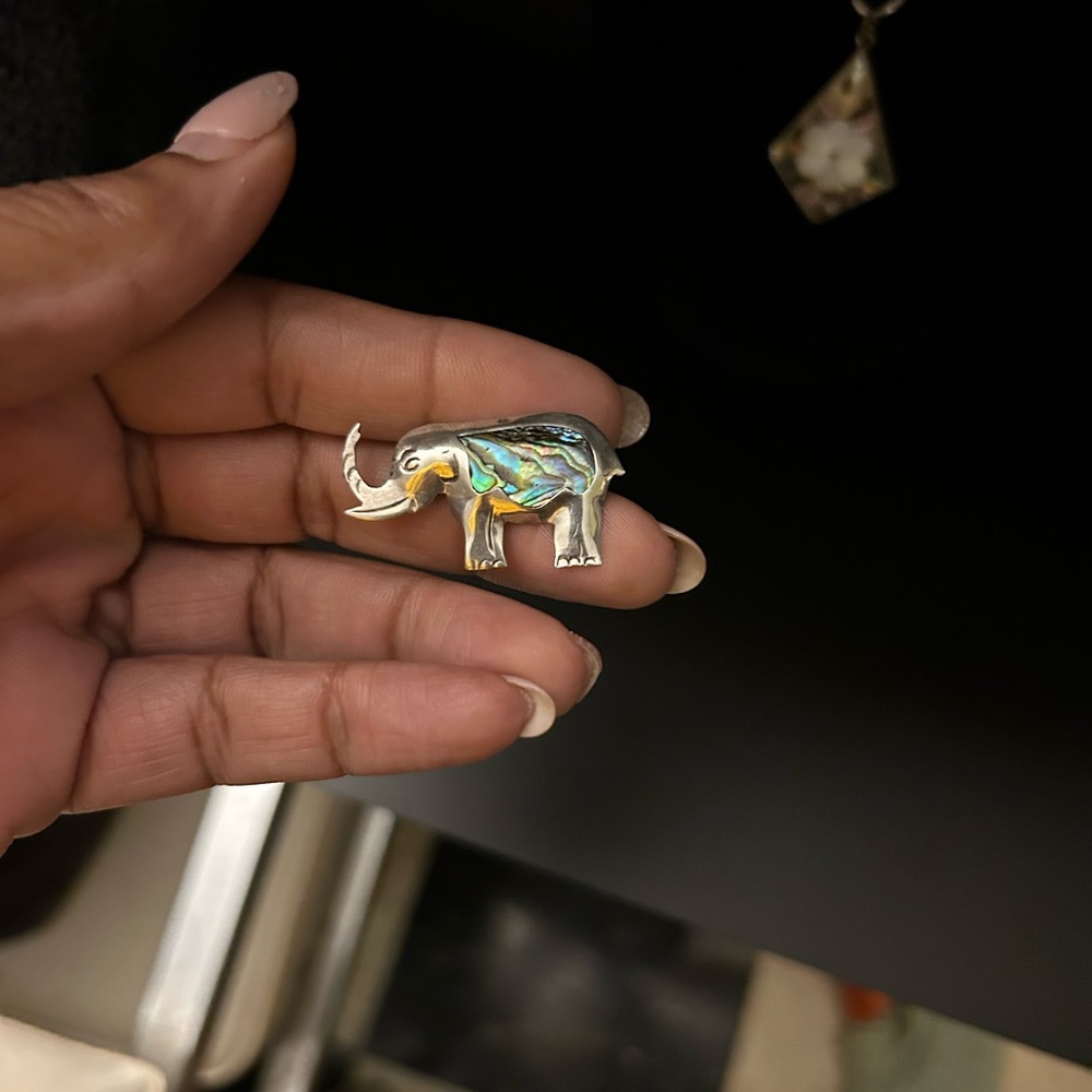 Silver and Abalone Rhinoceros Pendant